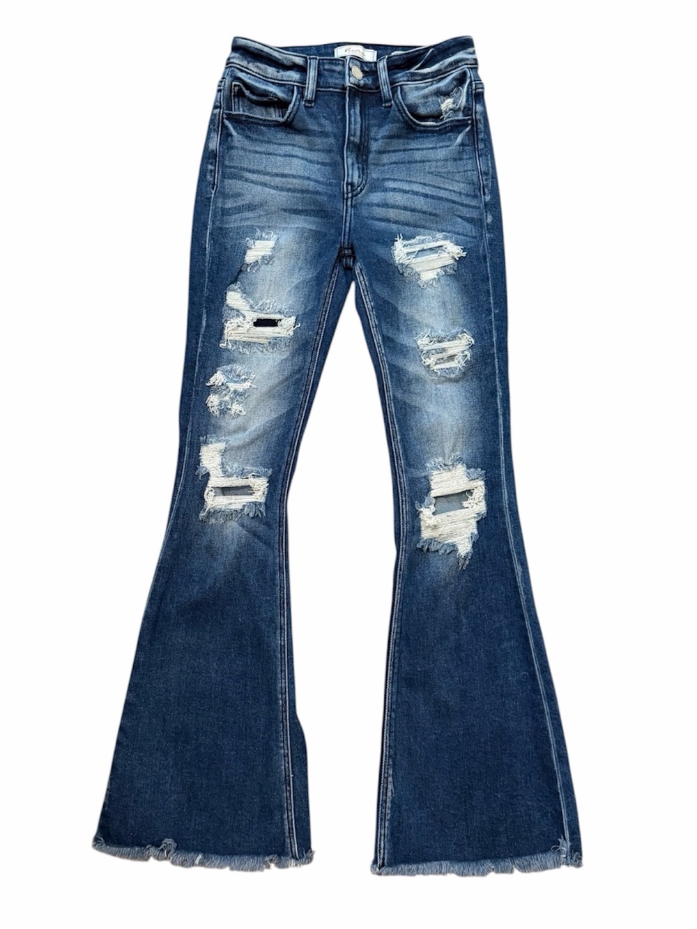 KANCAN Girls Distressed High Rise Flare Jeans in Dark Wash Size 14 Girls